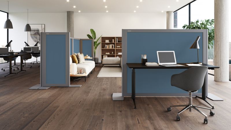 Markisensystem format-freistehend Büro indoor blaues Tuch 20210