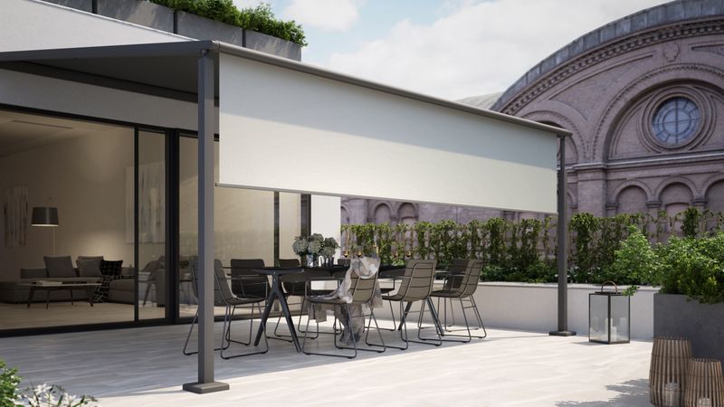 markilux pergola compact with shadeplus on a chic, modern penthouse