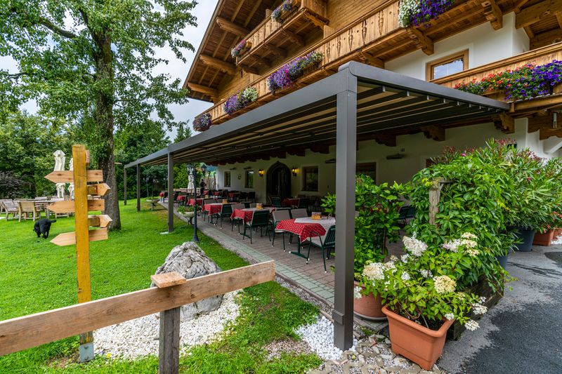 Reference image markilux pergola stretch over a terrace at Feriengut Oberhabach in Kirchdorf, Tyrol