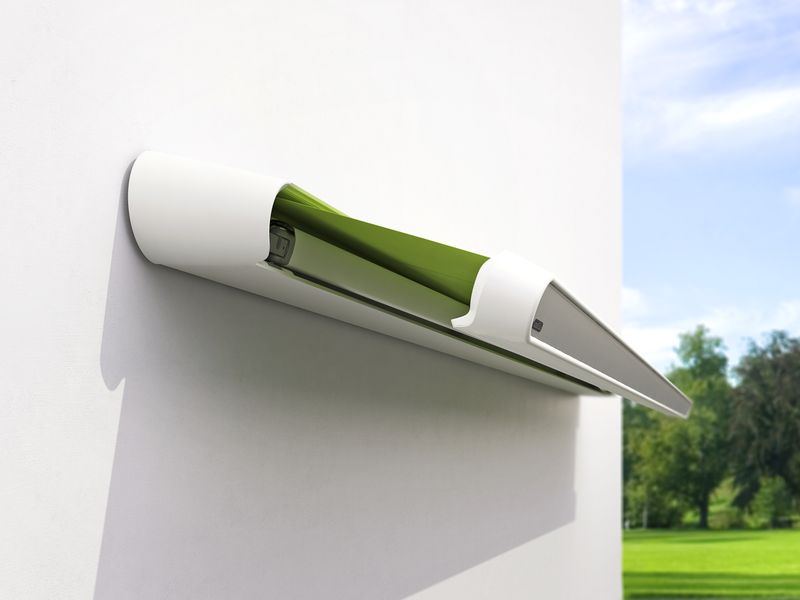 mx-1 compact profile wall mounting semi-open (white with gray screen profile), green fabric cover