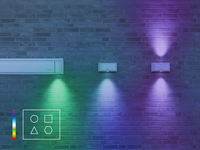 Gekleurd licht en lichtscenario's in verschillende tinten geconfigureerd en beheerd via app