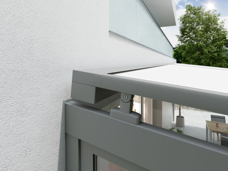 Detail image of on glass awning markilux 770 tracfix in gray (secure cover guidance zip technology without gap between cover and guide track)